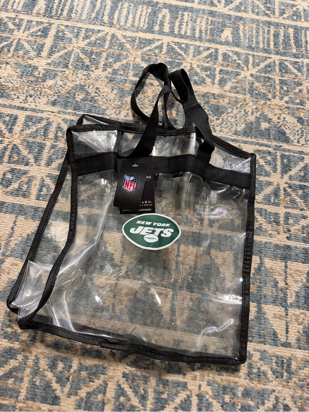 NFL Clear Tote Bag with Black Trim and Green Jets Logo